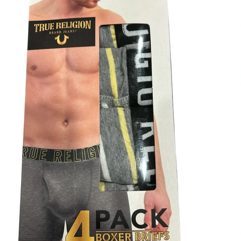 True Religion Men’s Grey & Yellow Striped Boxer Briefs Large